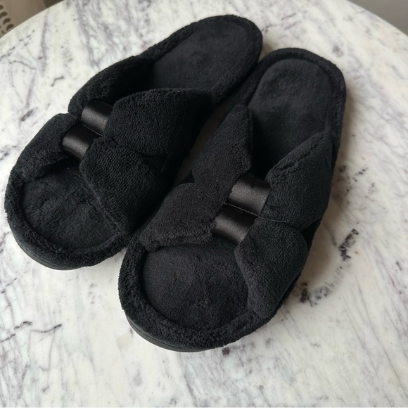 New isotoner Womens Microterry Bow Slide Slippers Black XL 9.5-10 - Picture 7 of 7
